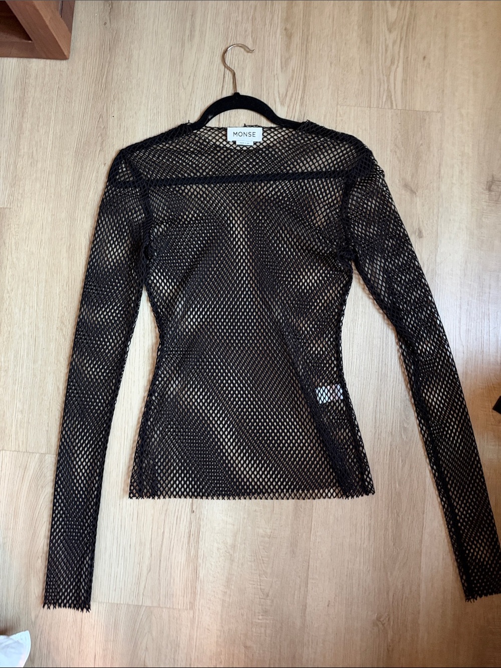 MONSE Black Open-Knit Mesh Long Sleeve Top